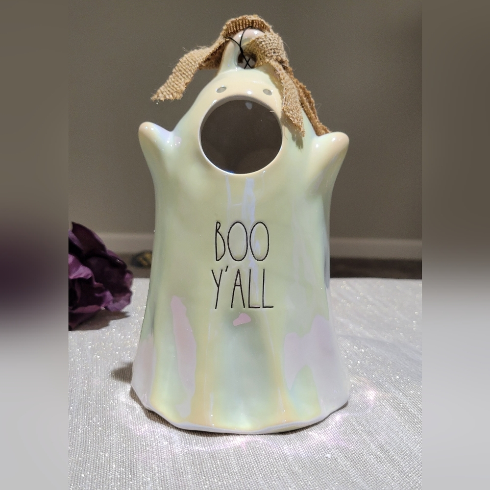 Rae Dunn "BOO Y'ALL" Halloween White Irradecent Ghost Birdhouse
